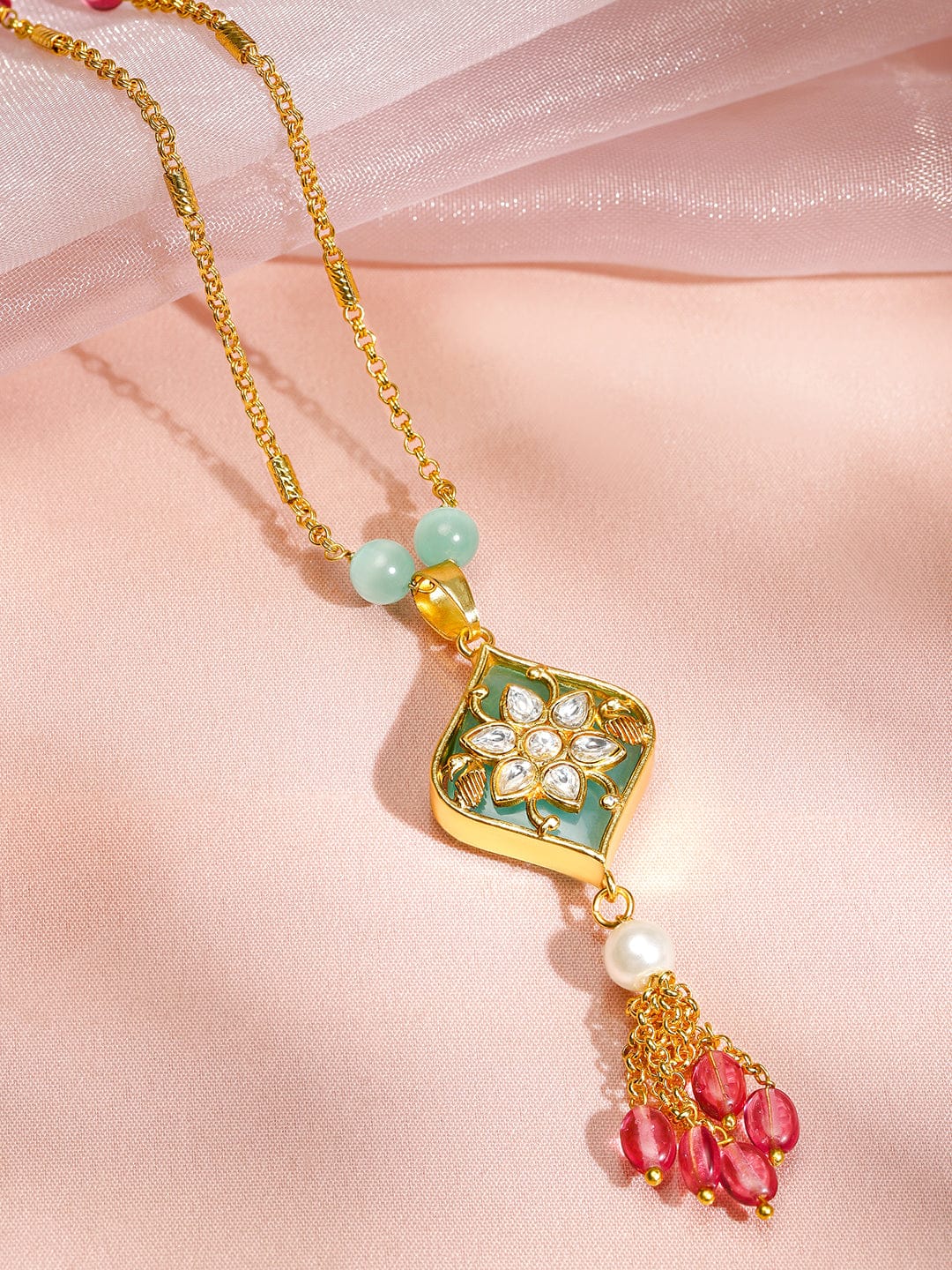 Captivating Multicolour Gold Plated Pendant Necklace フリーサイズ
