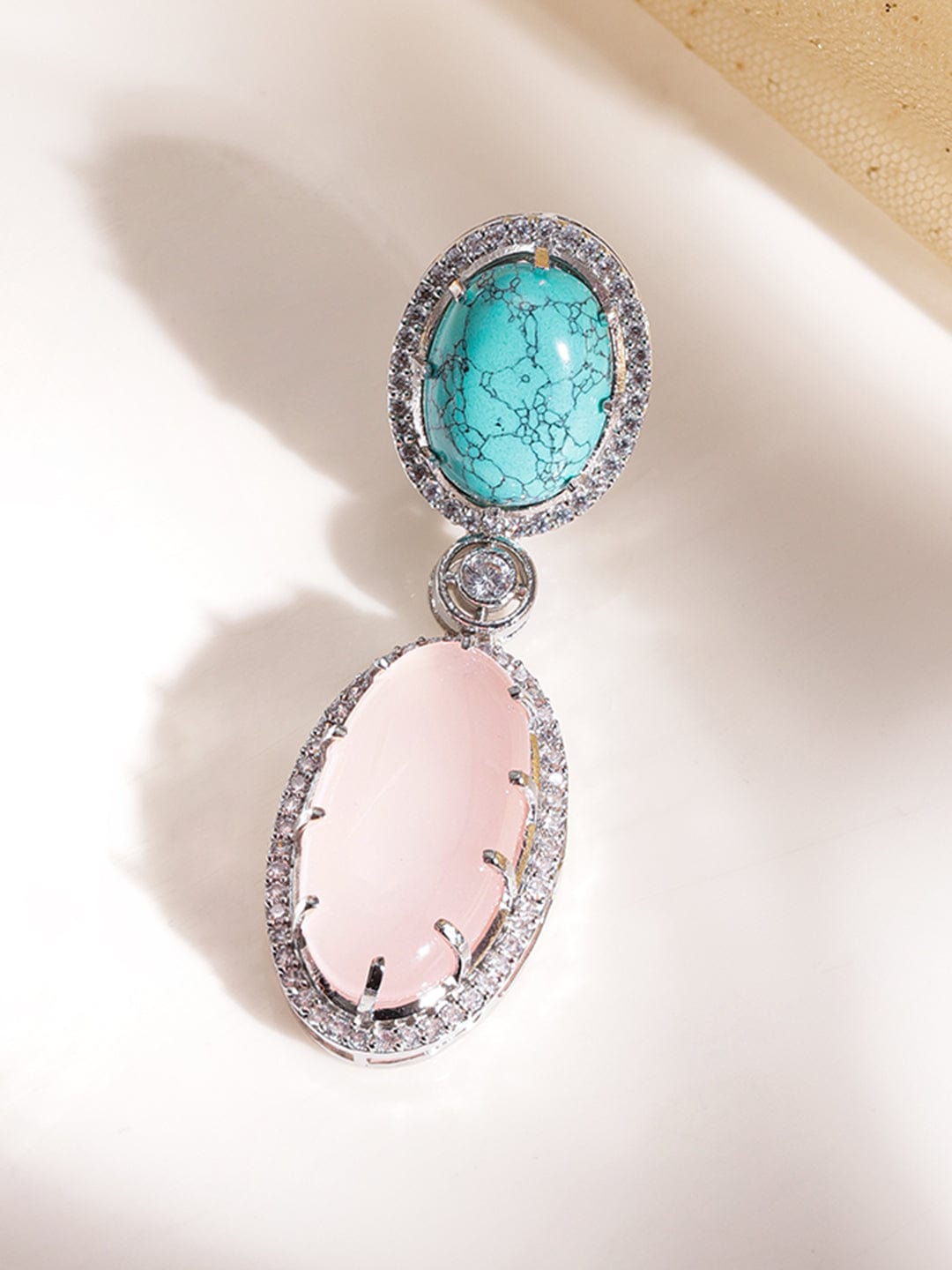American Diamond Zirconia Pink & Blue Drop Earrings Multicolor