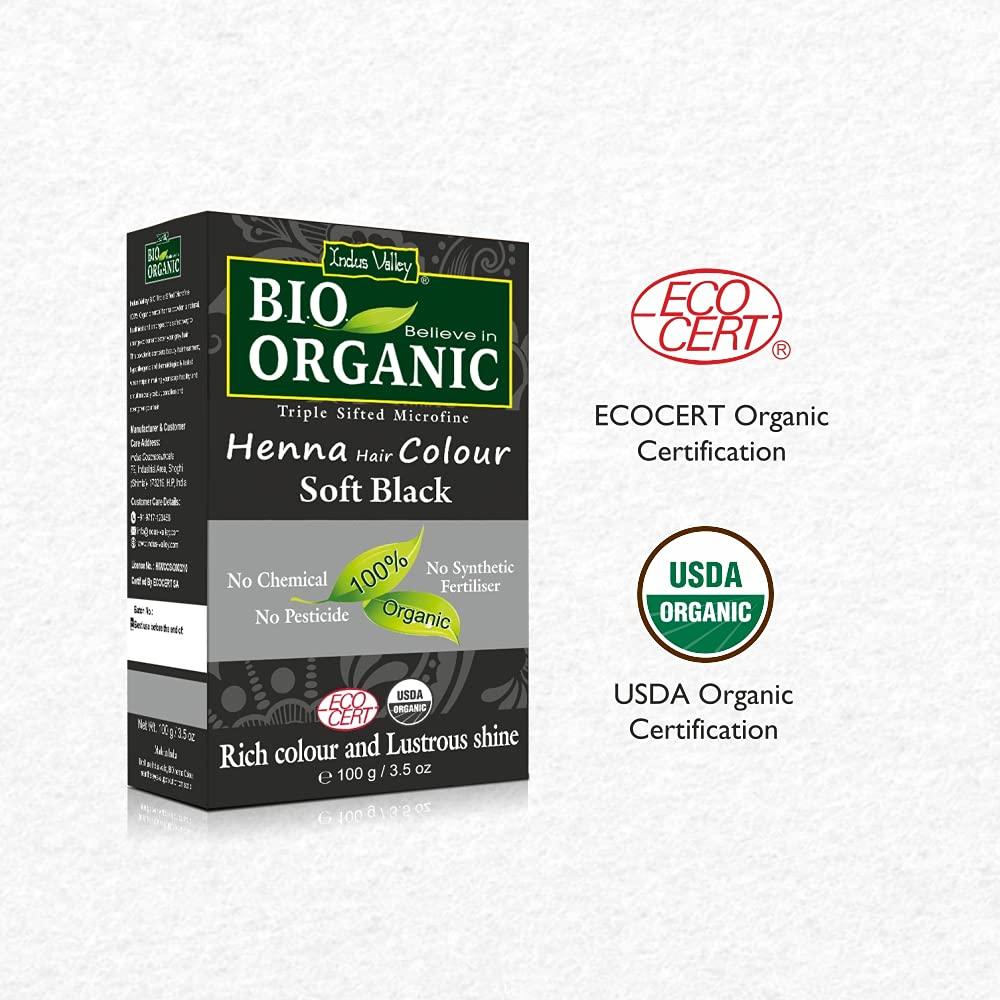 Bio Organic Soft Black Henna Hair Colour For Early Grey Hair Coverage - 100gm 100g