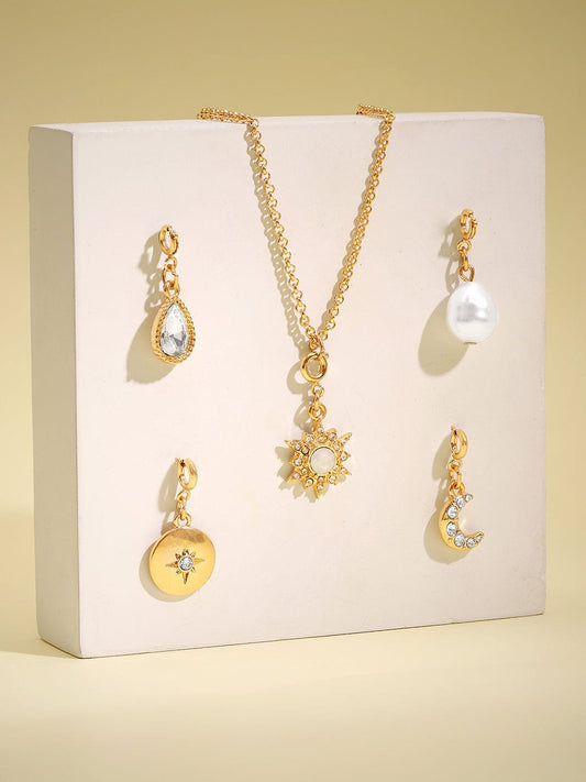 【Rubans】 Voguish 18K Gold Plated Interchangeable Multiple Charms Necklace｜ヴォーギッシュ 18K ゴールドメッキ 付け替えチャーム ネックレス（チャーム 5点付き）