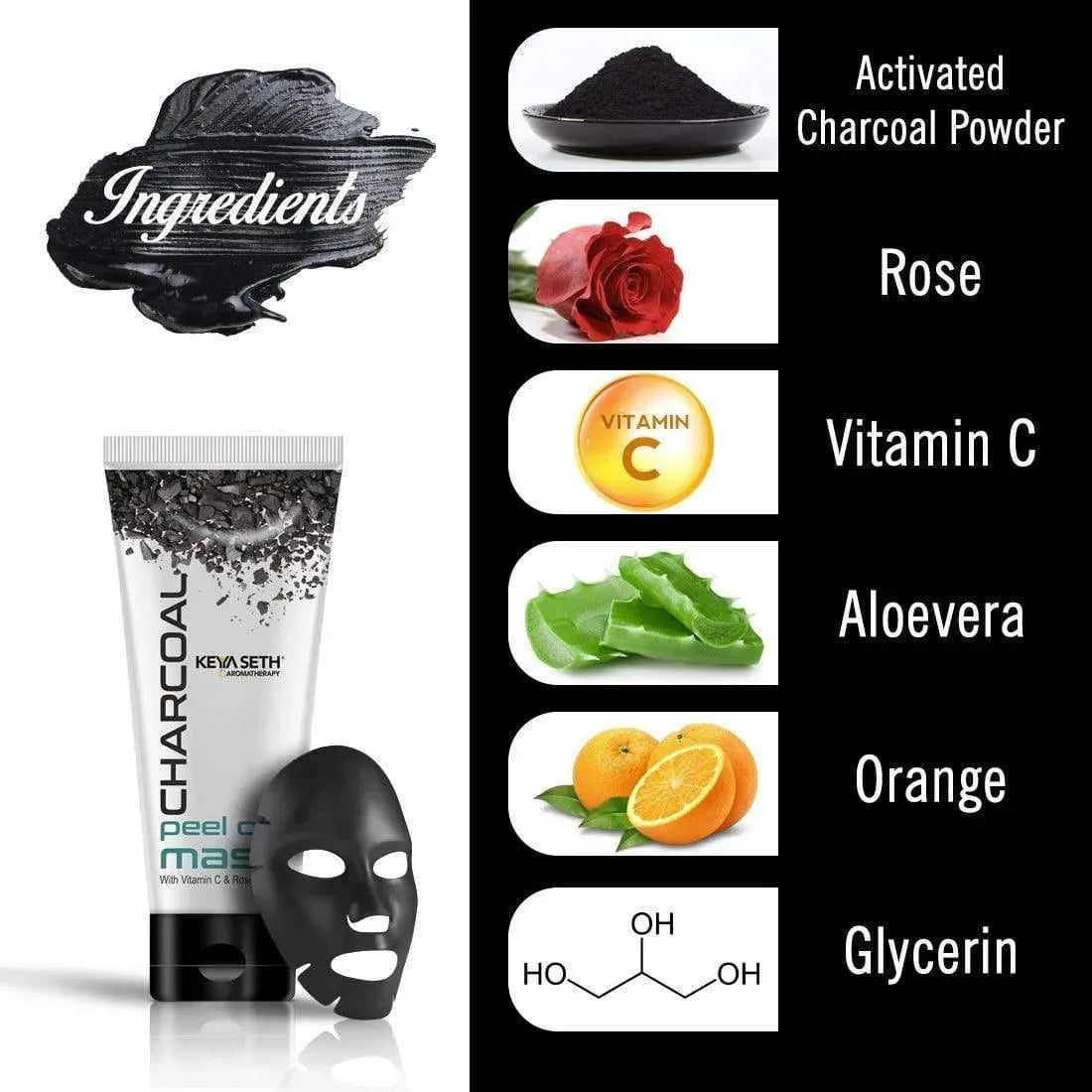 Charcoal Peel Off Mask-Blackhead & Dead Skin Removal, Tightens Pores, Deeply Cleanses  with Vitamin C, Rose Extract & Activated Charcoal 50ml