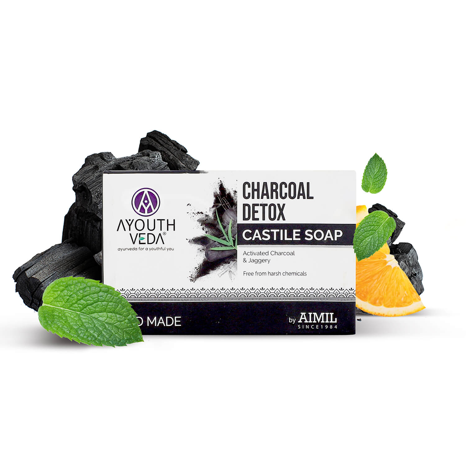 Charcoal Detox Handmade Castile Soap With Activated Charcoal & Jaggery ( Net Qty-110g ) - Pack of 2 (Save 10%) 110g