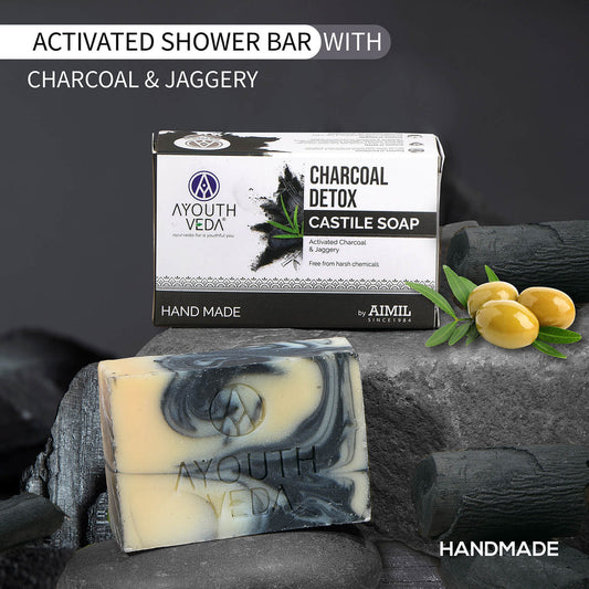Charcoal Detox Handmade Castile Soap With Activated Charcoal & Jaggery ( Net Qty-110g ) - Pack of 6 (Save 15%) 110g