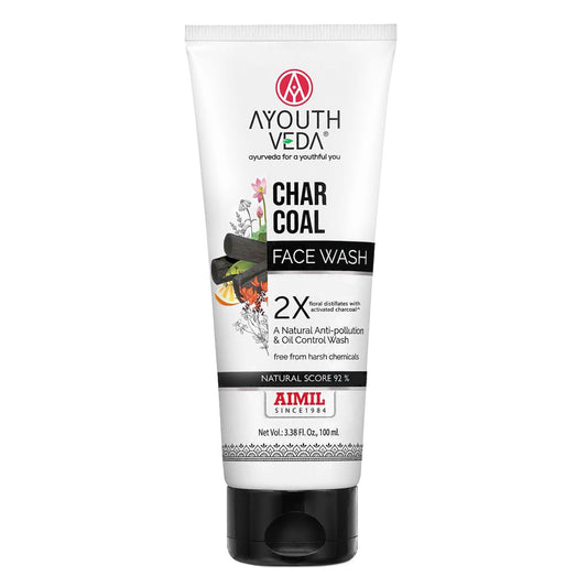 【Ayouthveda】 Charcoal Face Wash with Activated Bamboo Charcoal & Floral Distillates | Deep Detoxifying & Brightening Formula | Dermatologically Safe | Suitable｜チャコール フェイス ウォッシュ｜100ml