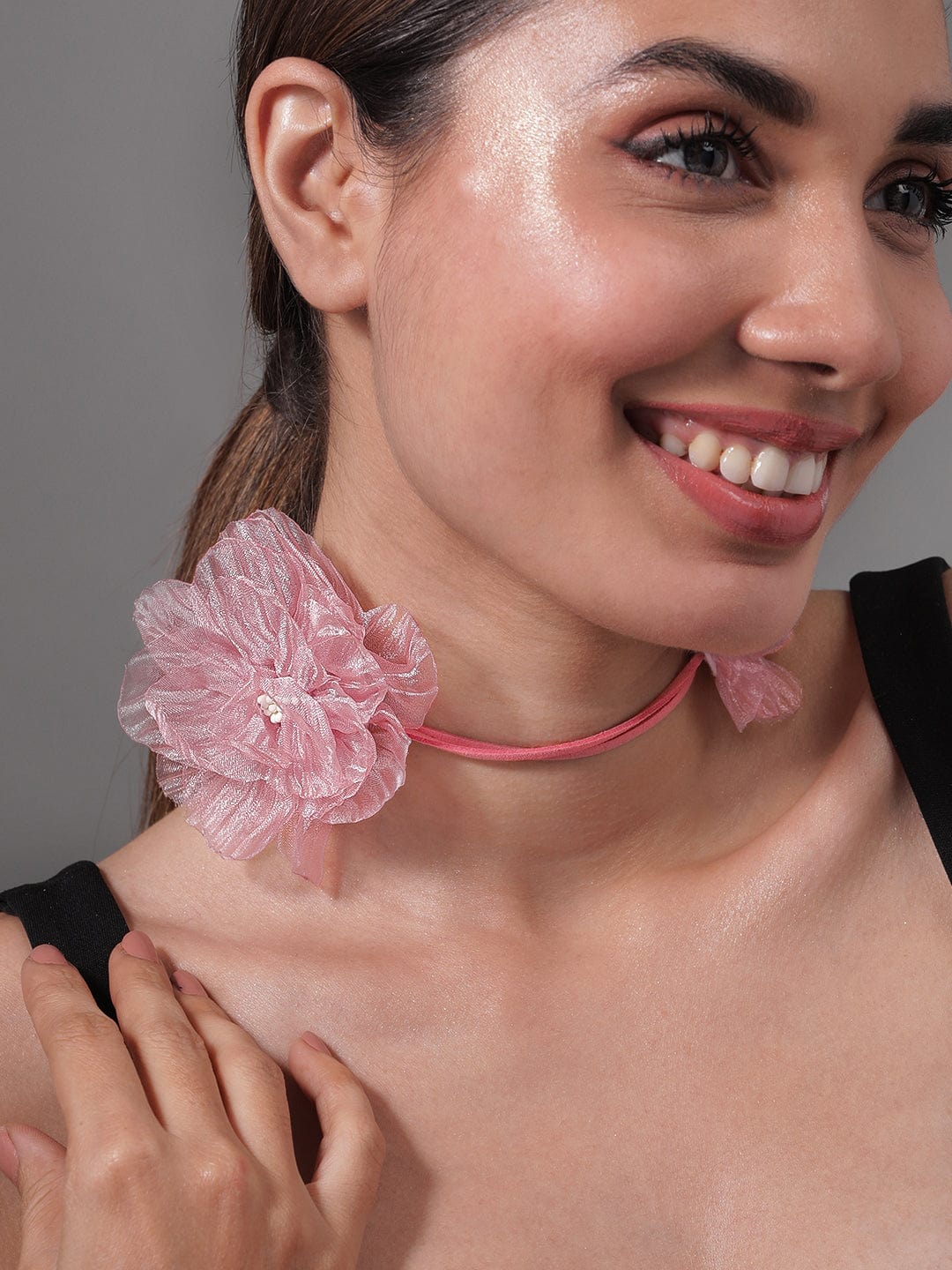 Delicately Graceful Pink Floral Statement Necklace pink