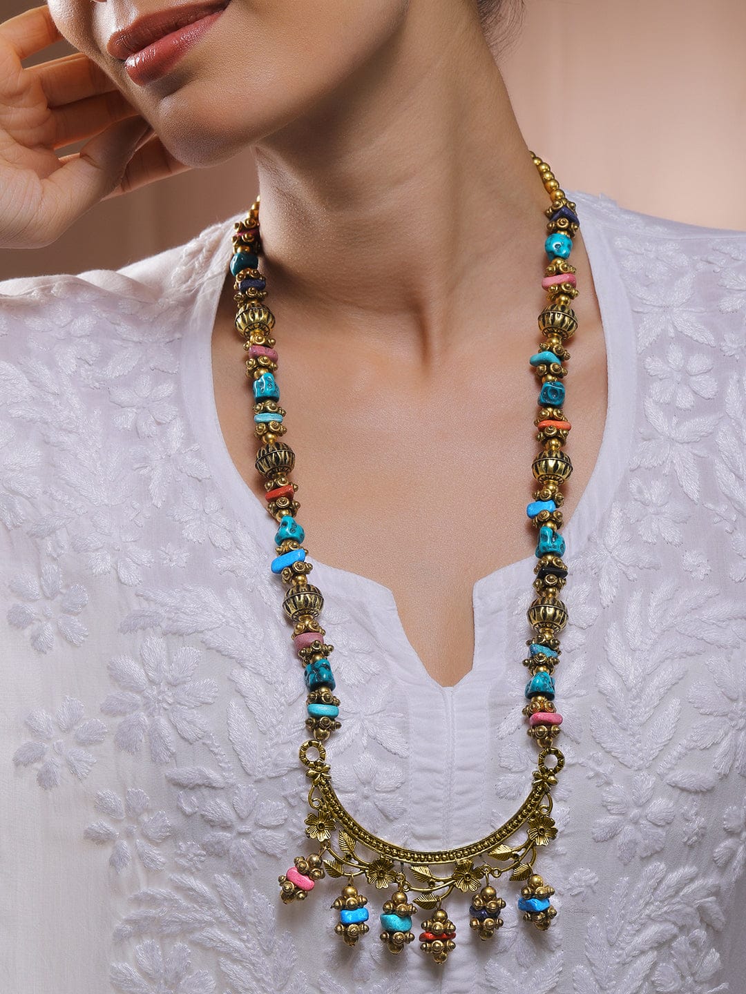 Charmingly Beaded Multicolour Bohemian Necklace Multicolor