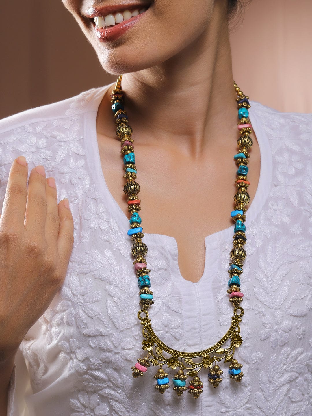 Charmingly Beaded Multicolour Bohemian Necklace Multicolor
