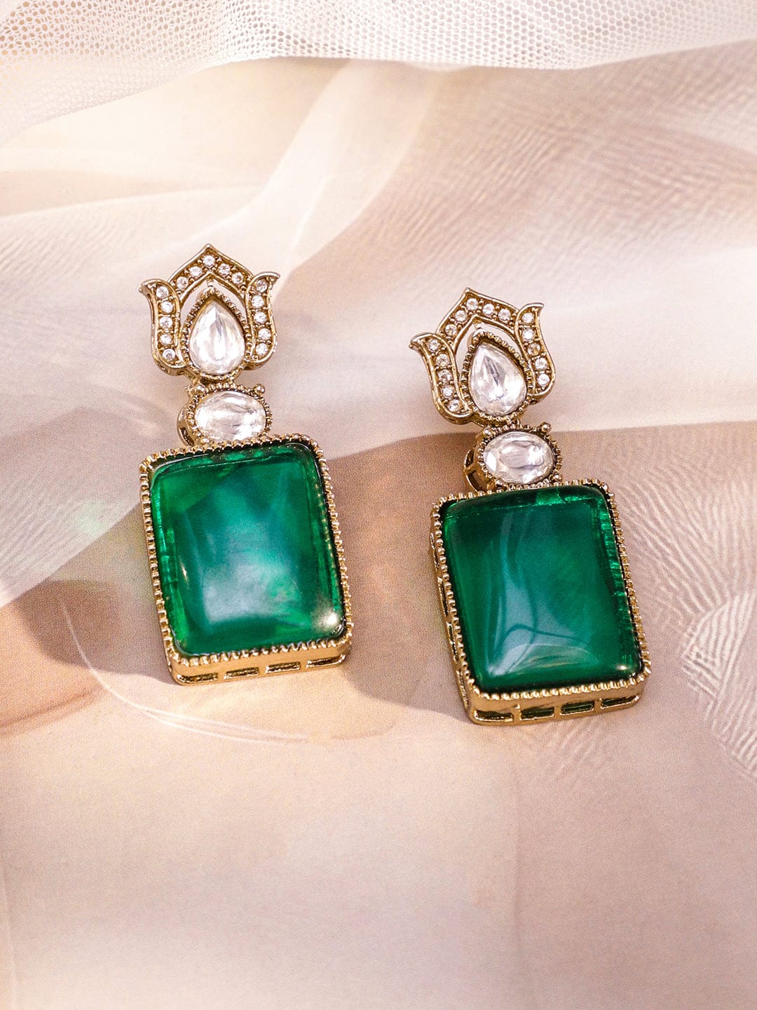 Chic Green Kundan Necklace Set フリーサイズ