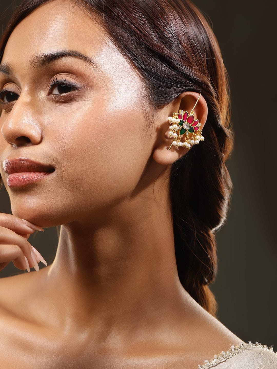 Chic Lotus Motif Ear Cuffs フリーサイズ