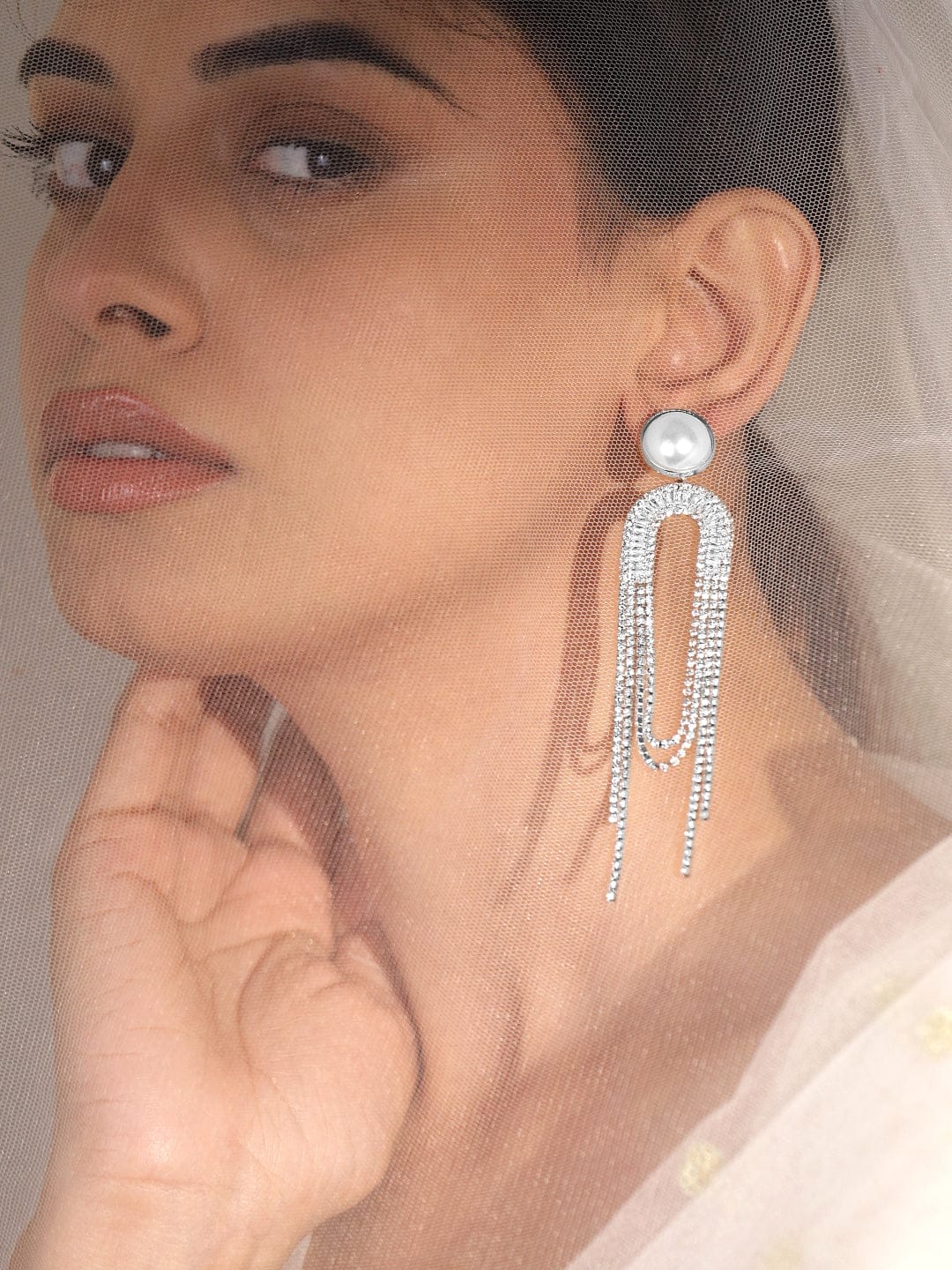 Chic Motion American Diamond Zirconia & Pearl Tassel Drops Silver