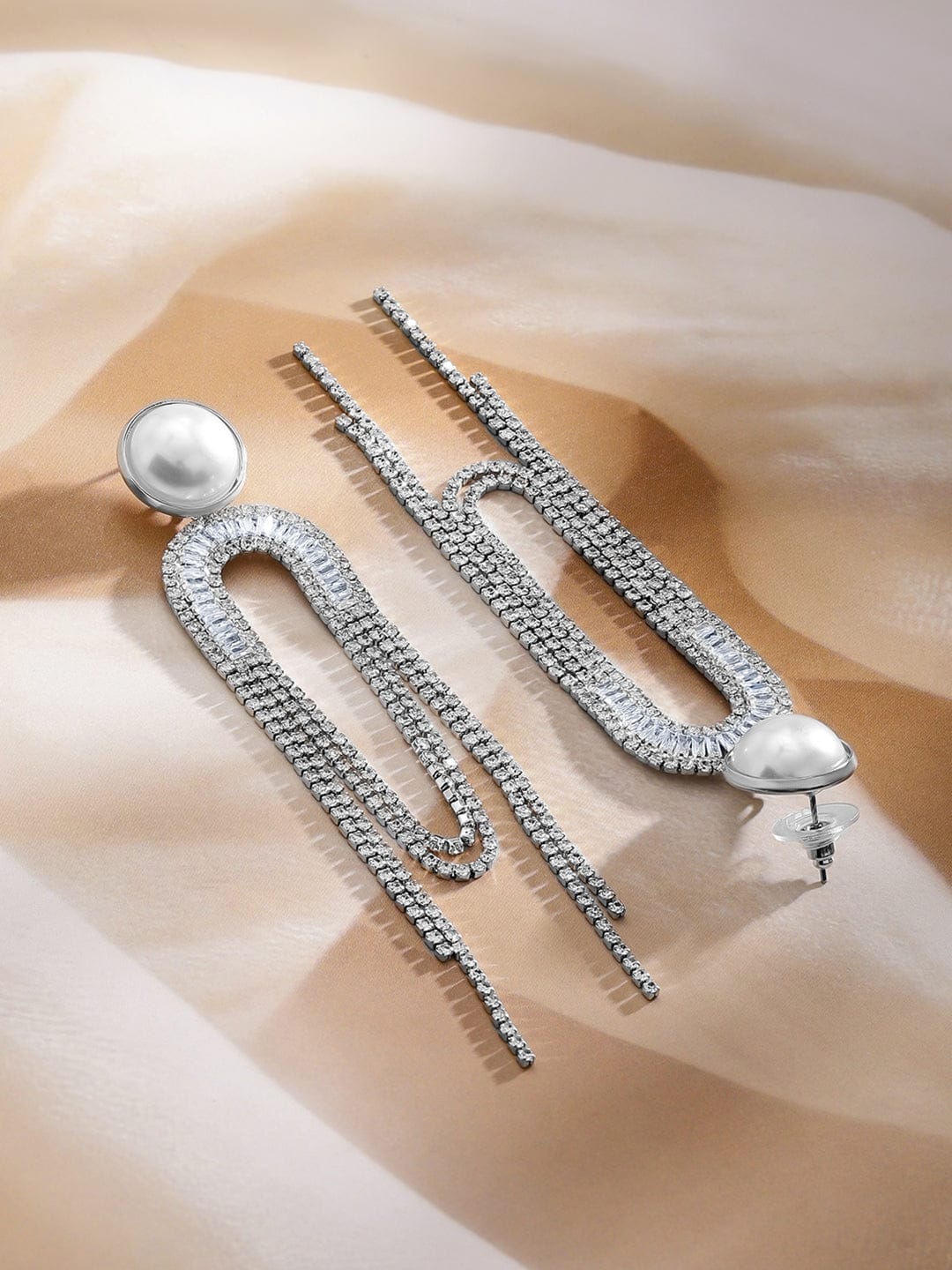 Chic Motion American Diamond Zirconia & Pearl Tassel Drops Silver