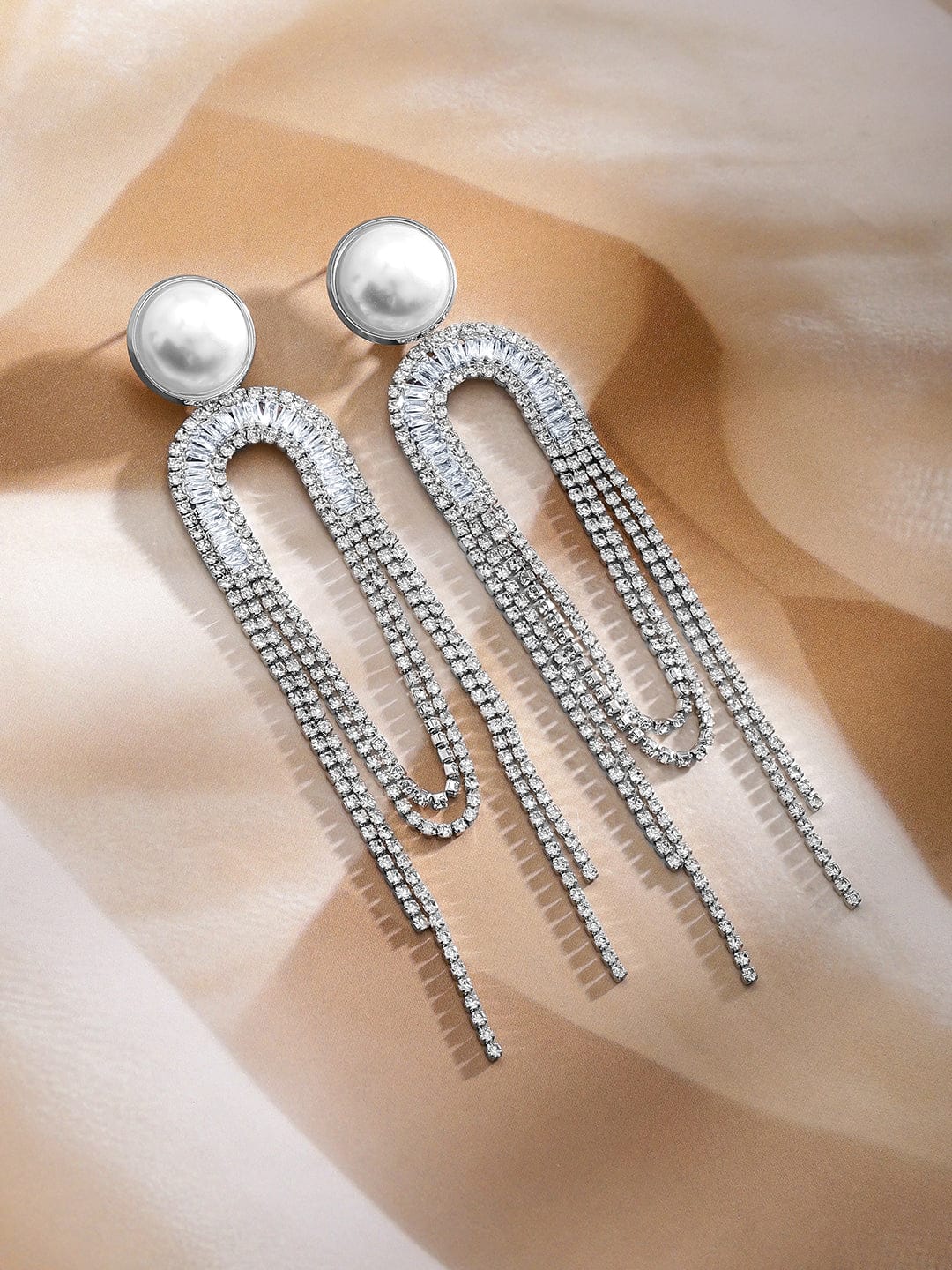 Chic Motion American Diamond Zirconia & Pearl Tassel Drops Silver