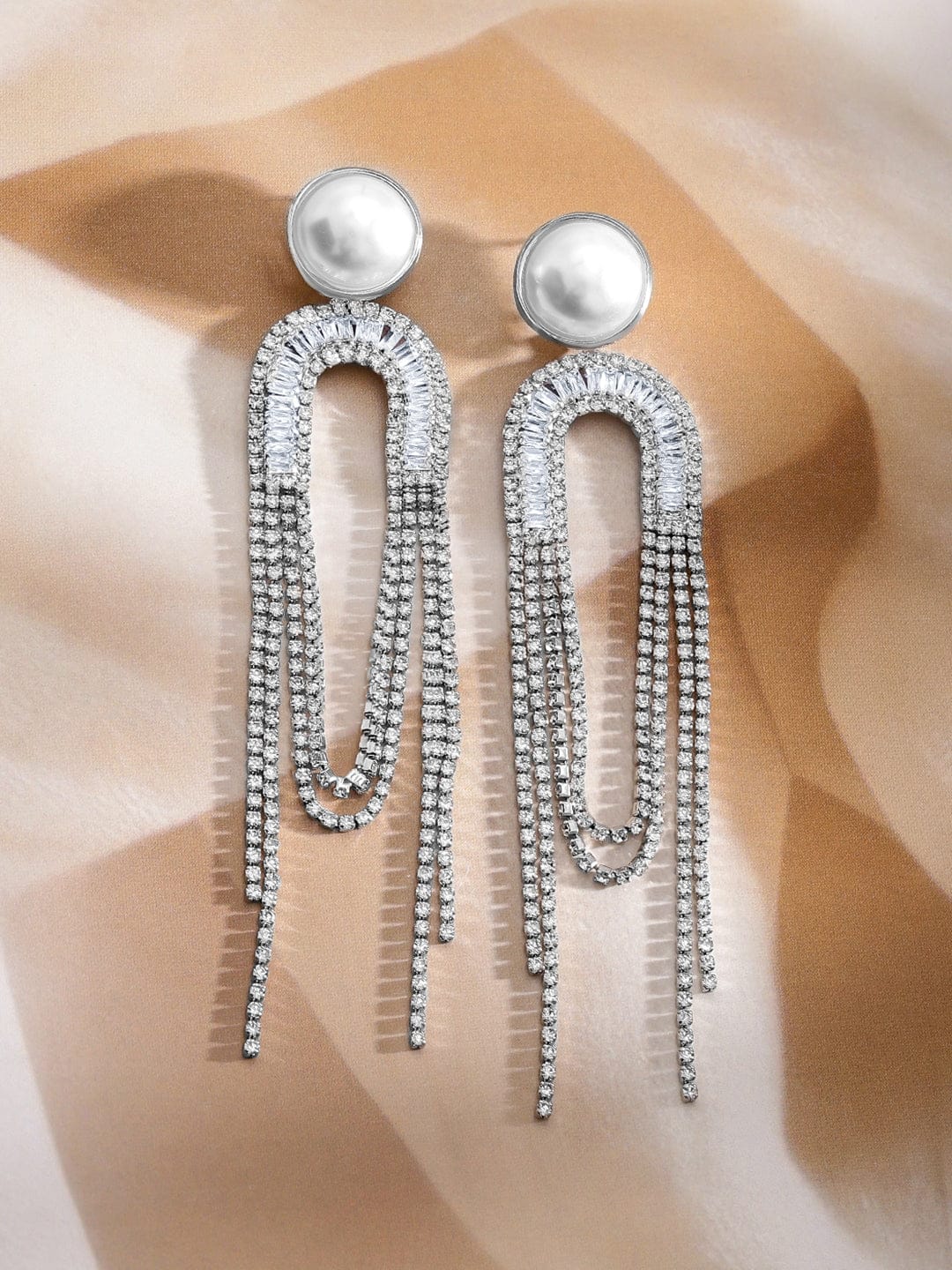 Chic Motion American Diamond Zirconia & Pearl Tassel Drops Silver