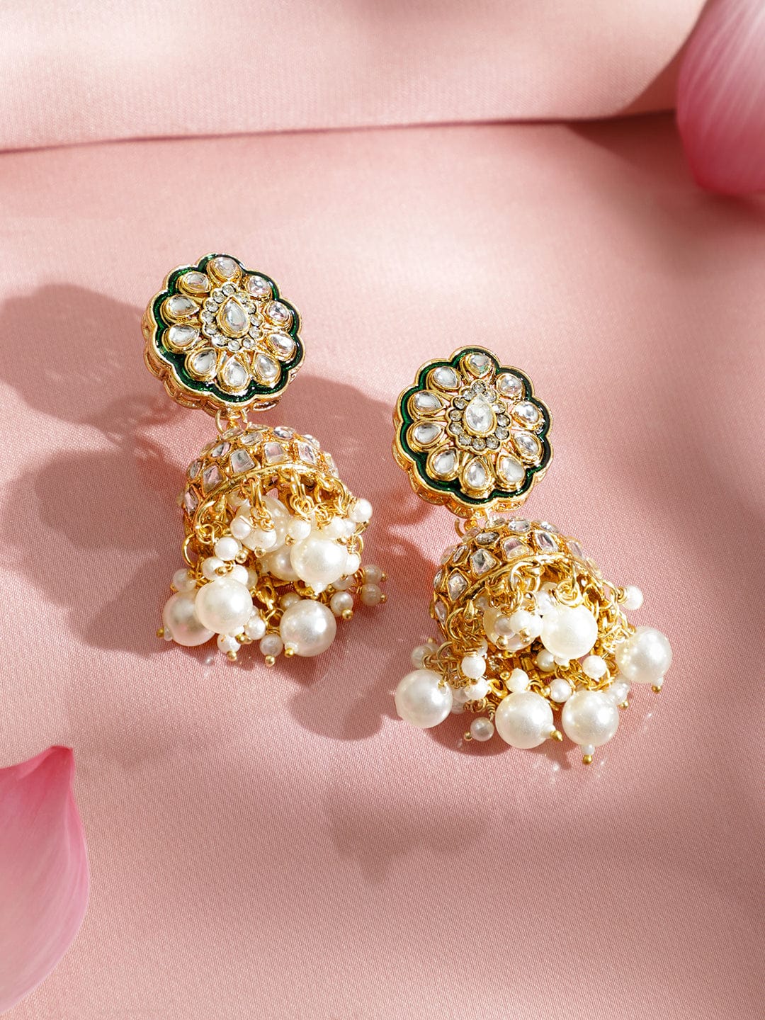 Classic Green & White Kundan Necklace Set フリーサイズ