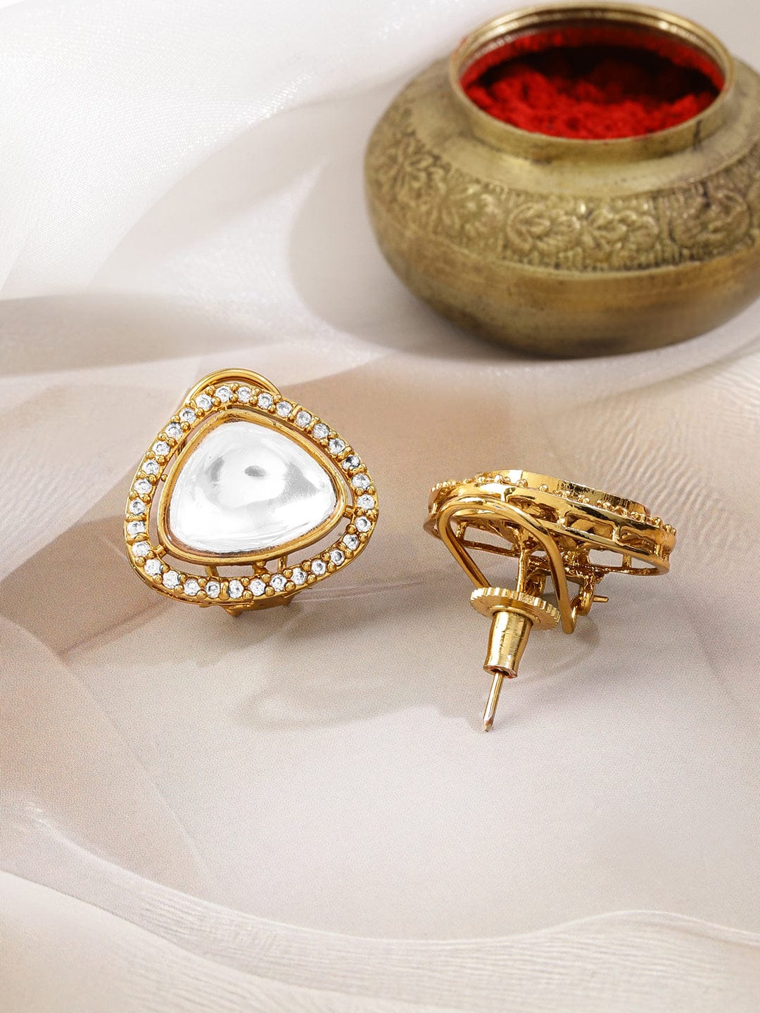Classic Heritage Kundan & American Diamond Zirconia Studs フリーサイズ