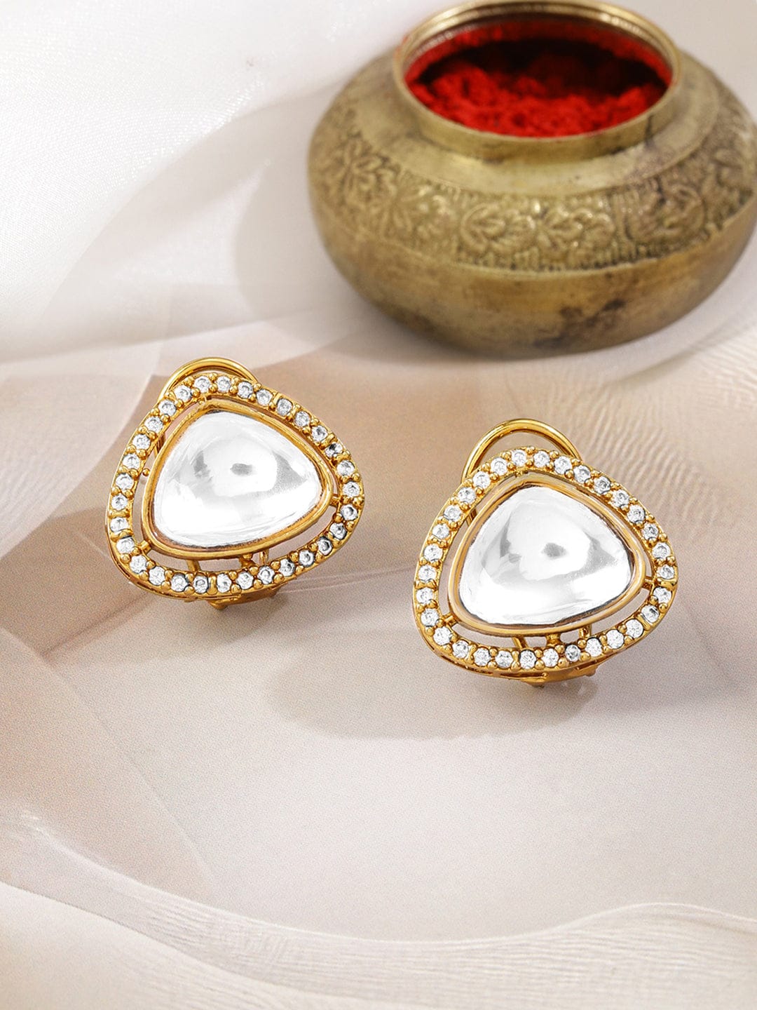 Classic Heritage Kundan & American Diamond Zirconia Studs フリーサイズ