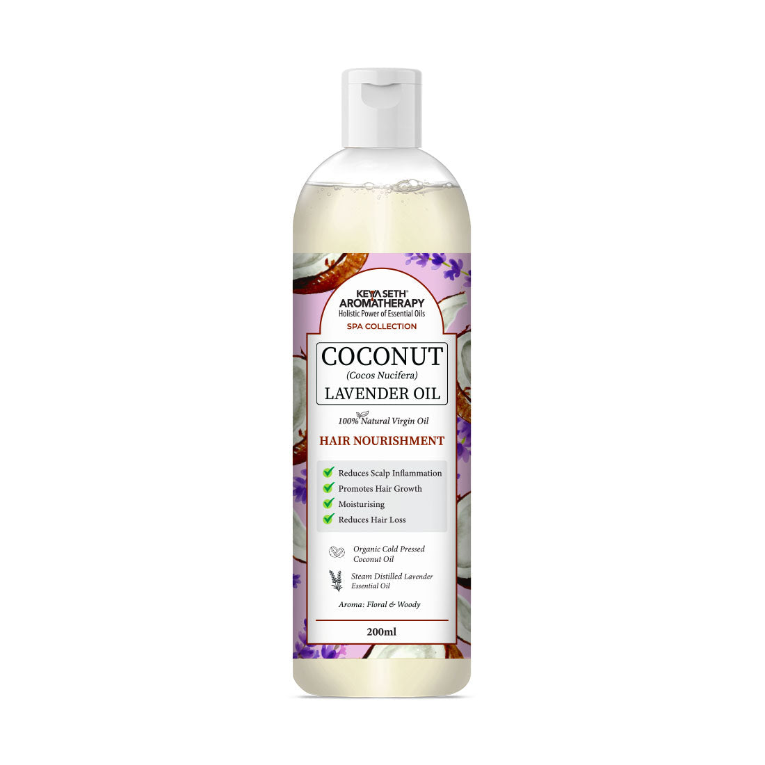 1% Lavender with 99% Coconut Oil - Cold Pressed Virgin Oil, Nourishes, Moisturizes, Promotes Hair Growth & Soothes Scalp Inflammation 200ml