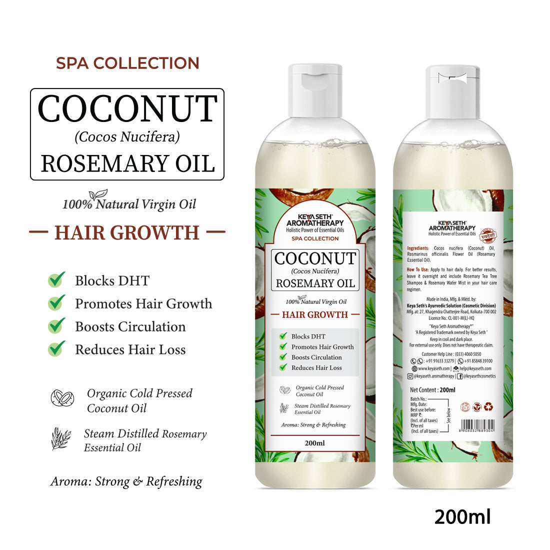 1%  Rosemary with 99% Coconut Oil – Cold-Pressed, Promotes Hair Growth, Blocks DHT & Controls Hair Fall 200ml