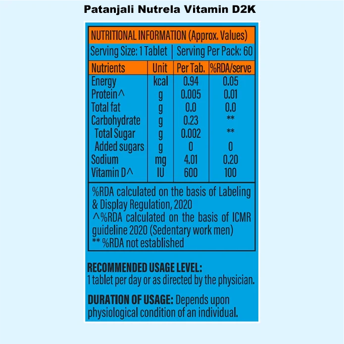 Combo Patanjali Nutrela Vitamin D2K + B12 (60N+30)