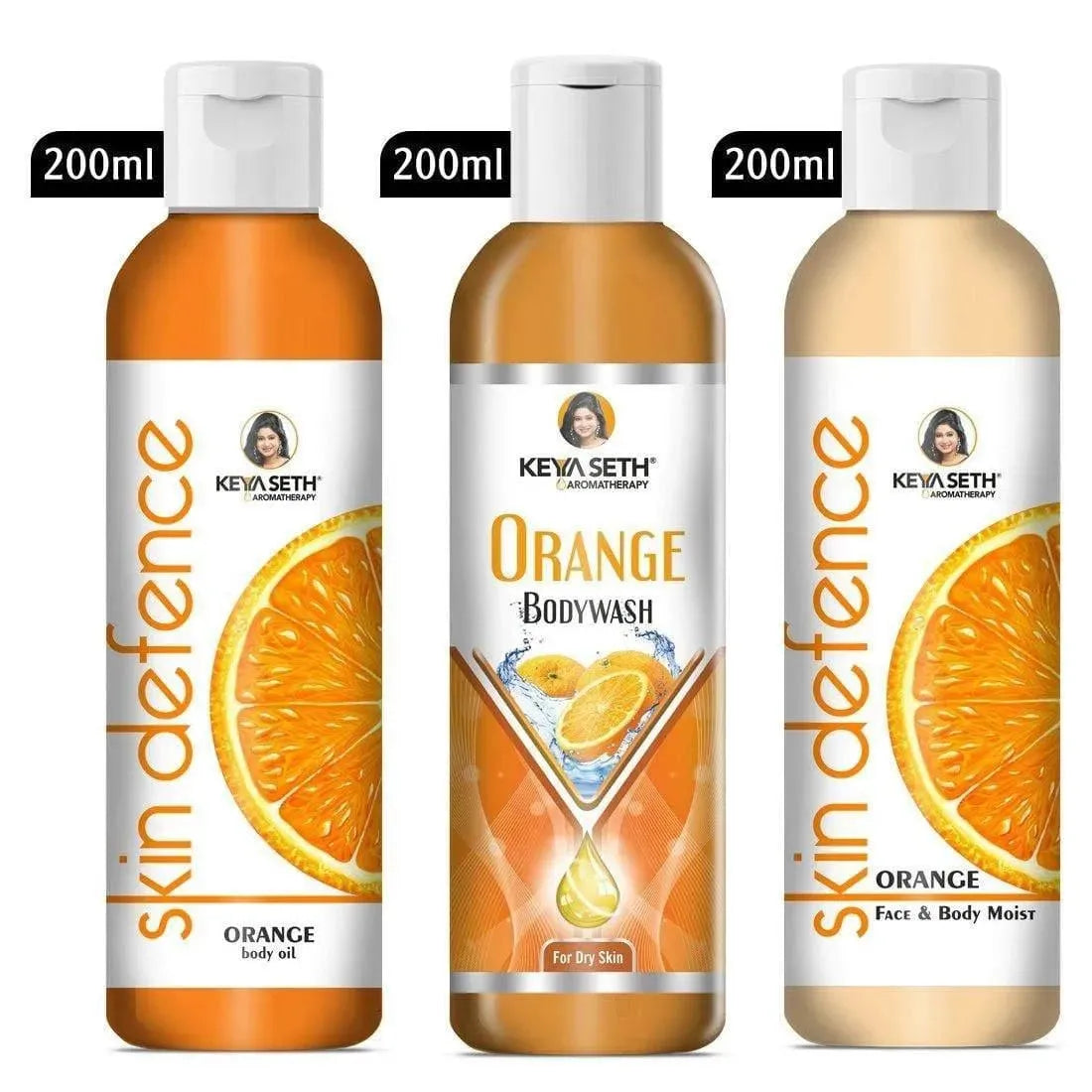 Complete Body Care Combo Enriched with Vitamin C, Orange Body Wash 200ml + Skin Defence Orange Body Oil 200ml + Orange Face & Body Moisturizer 200ml 600ml