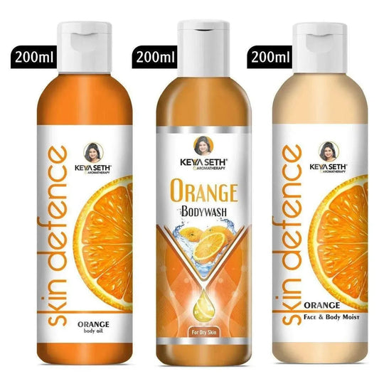 Complete Body Care Combo Enriched with Vitamin C, Orange Body Wash 200ml + Skin Defence Orange Body Oil 200ml + Orange Face & Body Moisturizer 200ml 600ml