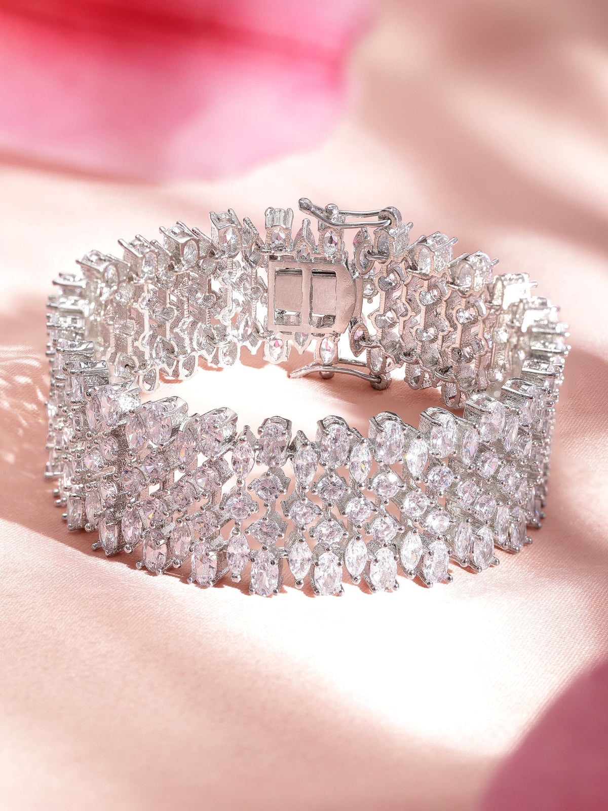 Rubans Rhodium plated Crystal Marquise Zirconia Statement Bracelet. Silver