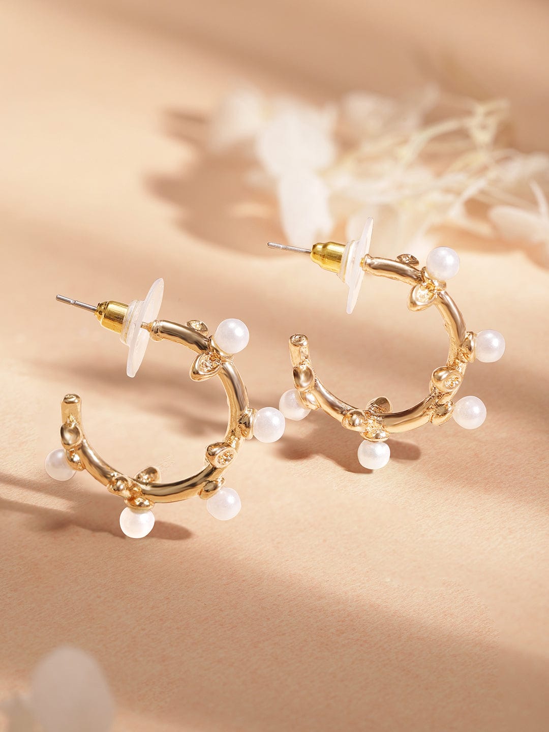 【Rubans】 Gold-Plated Handcrafted Pearl Half Hoop Earrings｜ゴールドメッキ ハンドクラフト パール ハーフフープ イヤリング
