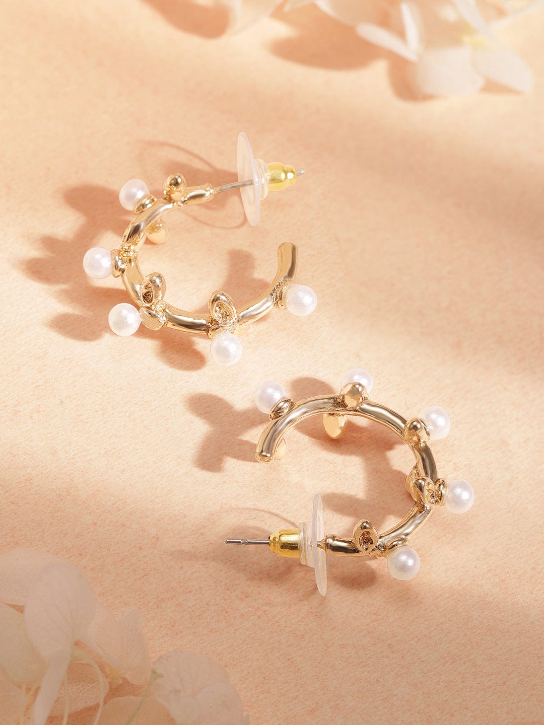【Rubans】 Gold-Plated Handcrafted Pearl Half Hoop Earrings｜ゴールドメッキ ハンドクラフト パール ハーフフープ イヤリング