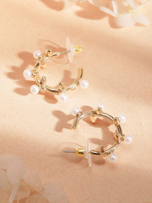【Rubans】 Gold-Plated Handcrafted Pearl Half Hoop Earrings｜ゴールドメッキ ハンドクラフト パール ハーフフープ イヤリング