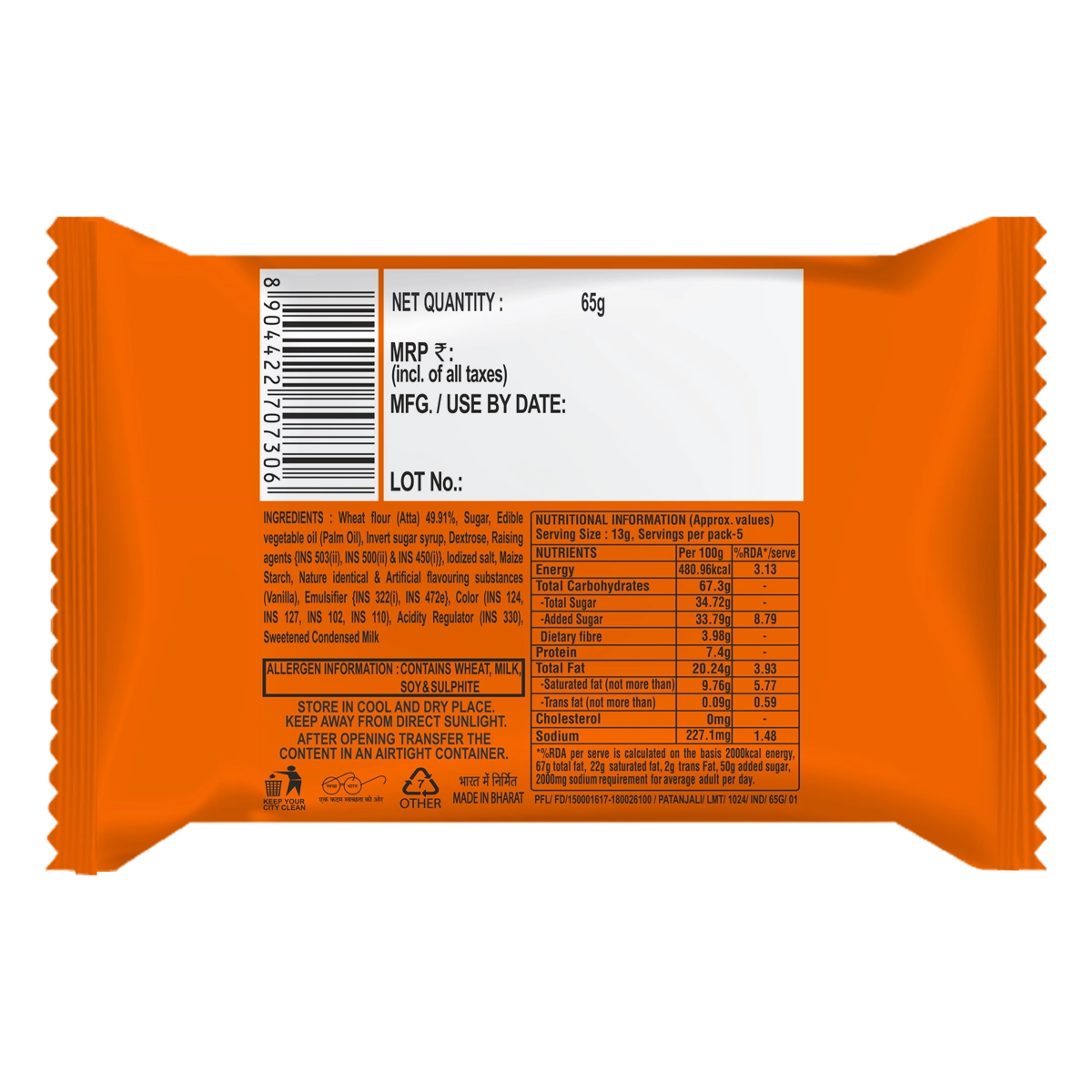 Patanjali Creamfeast Orange Biscuit 65g