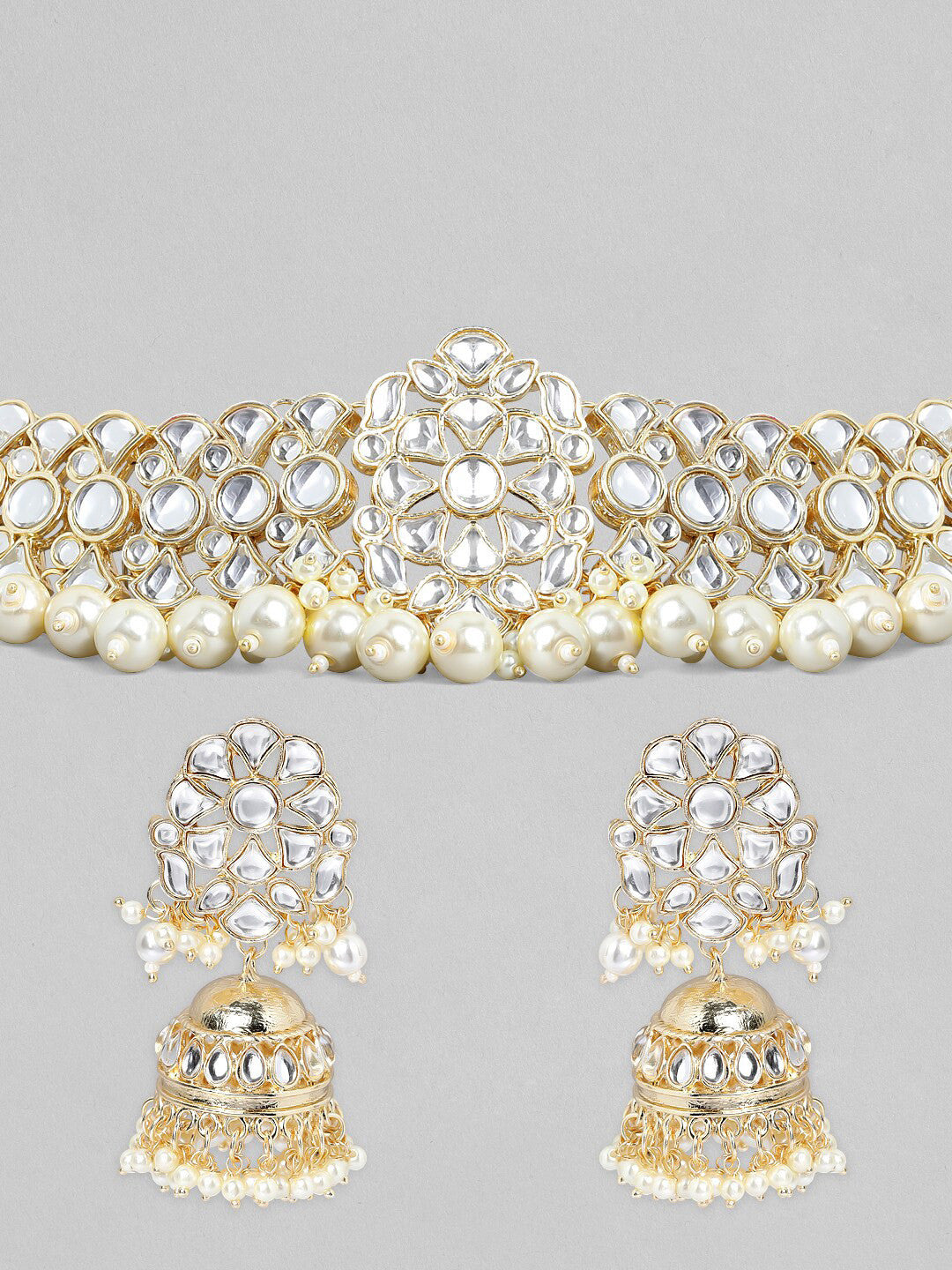 Rubans Gold Plated Festive Kundan Necklace Set Gold
