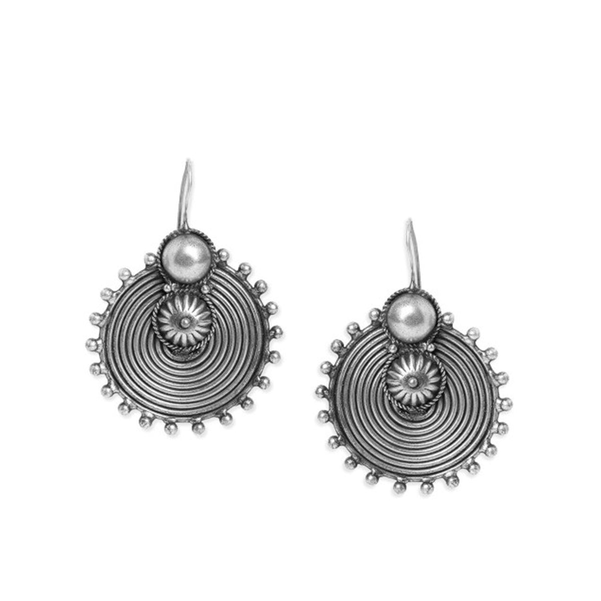 Rubans Oxidised Silver Toned Circular Drop Earrings Silver