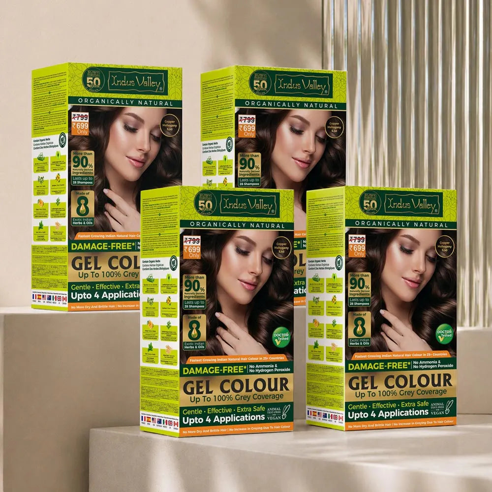 【Indus Valley】 Damage Free Gel Colour Copper Mahogany - 200ml + 20g Pack of 4