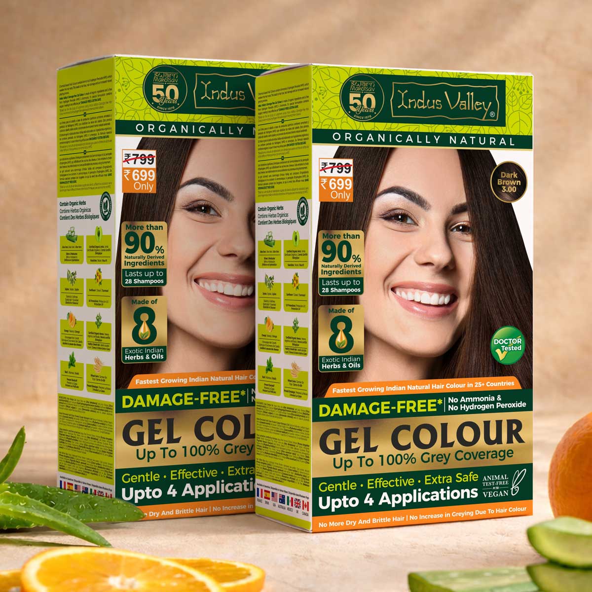 【Indus Valley】 Damage Free Dark Brown 3.00 Gel Hair Color For Women & Men | Chemical Free, Long Lasting, Safe & Gentle - 200ml + 20g Pack of 2