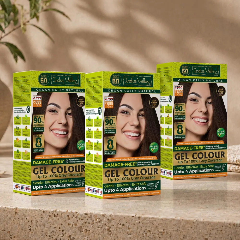 【Indus Valley】 Damage Free Dark Brown 3.00 Gel Hair Color For Women & Men | Chemical Free, Long Lasting, Safe & Gentle - 200ml + 20g Pack of 3