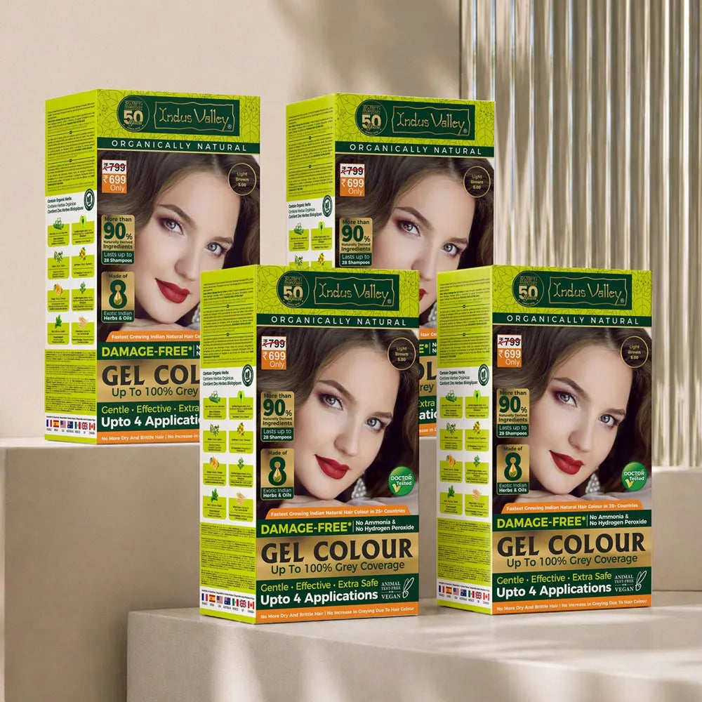 【Indus Valley】 Damage Free Gel Colour Light Brown 5.00 - 200ml + 20g Pack of 4