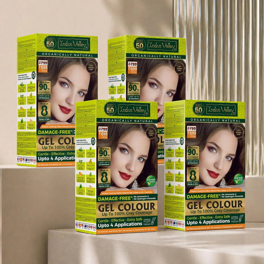【Indus Valley】 Damage Free Gel Colour Light Brown 5.00 - 200ml + 20g Pack of 4
