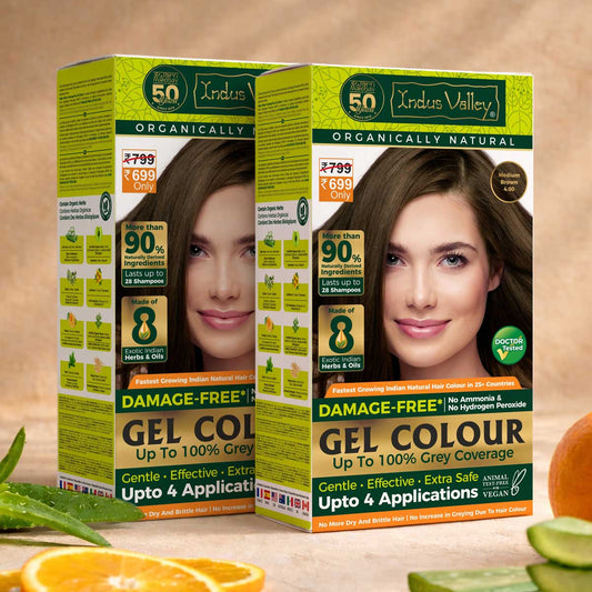 【Indus Valley】 Damage Free Gel Colour Medium Brown 4.00 - 200ml + 20g Pack of 2