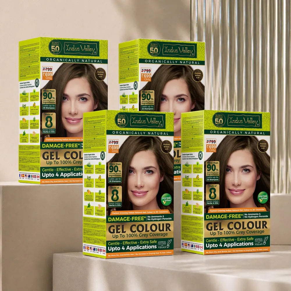 【Indus Valley】 Damage Free Gel Colour Medium Brown 4.00 - 200ml + 20g Pack of 4