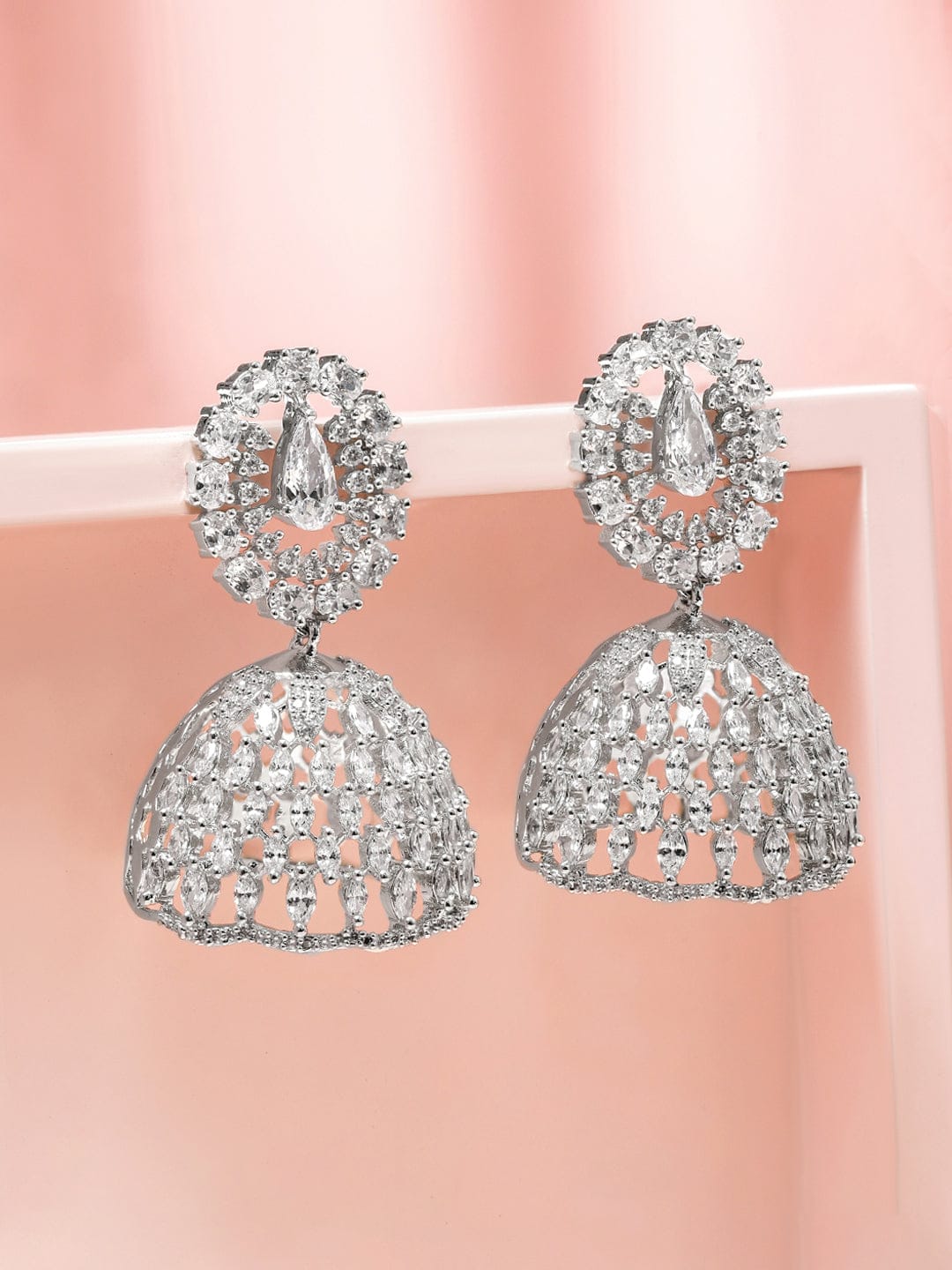 Dance of Sparkle & Tradition American Diamond Zirconia Jhumka Silver