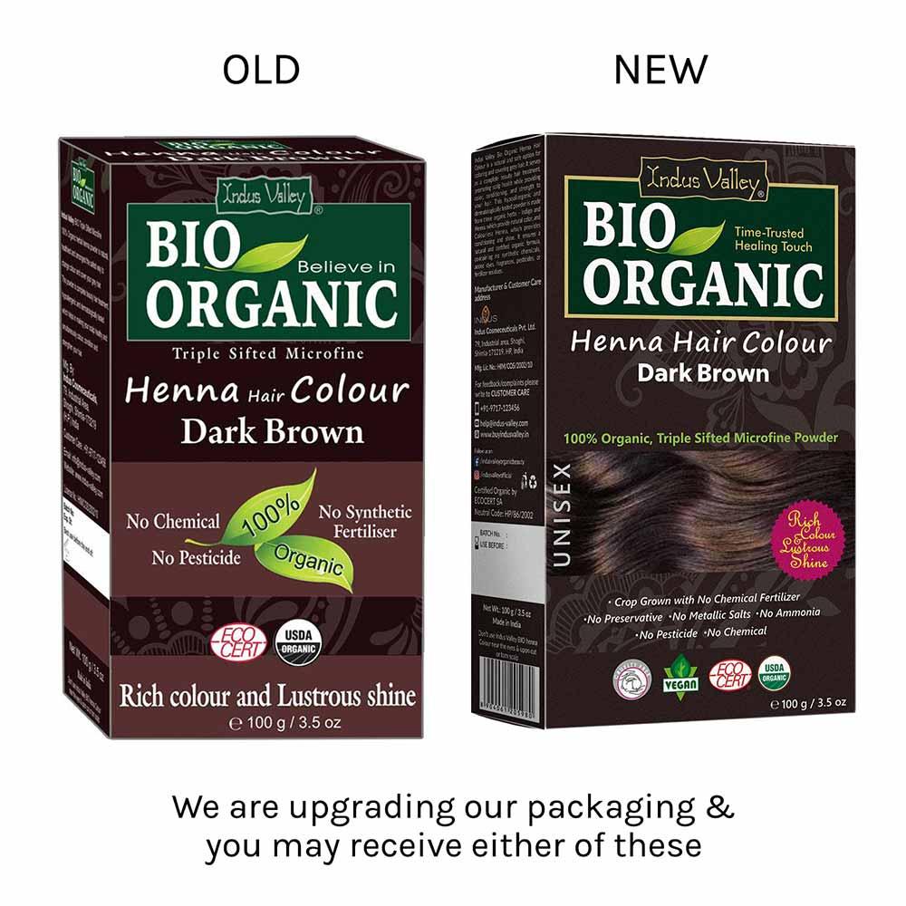 Bio Organic Dark Brown Henna Hair Colour For Early Grey Hair Coverage - 100gm 100g