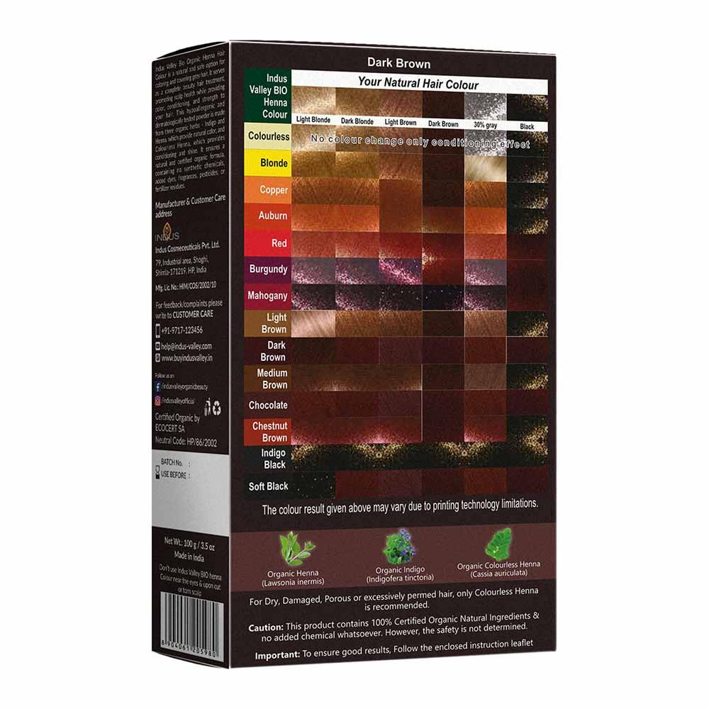 Bio Organic Dark Brown Henna Hair Colour For Early Grey Hair Coverage - 100gm 100g