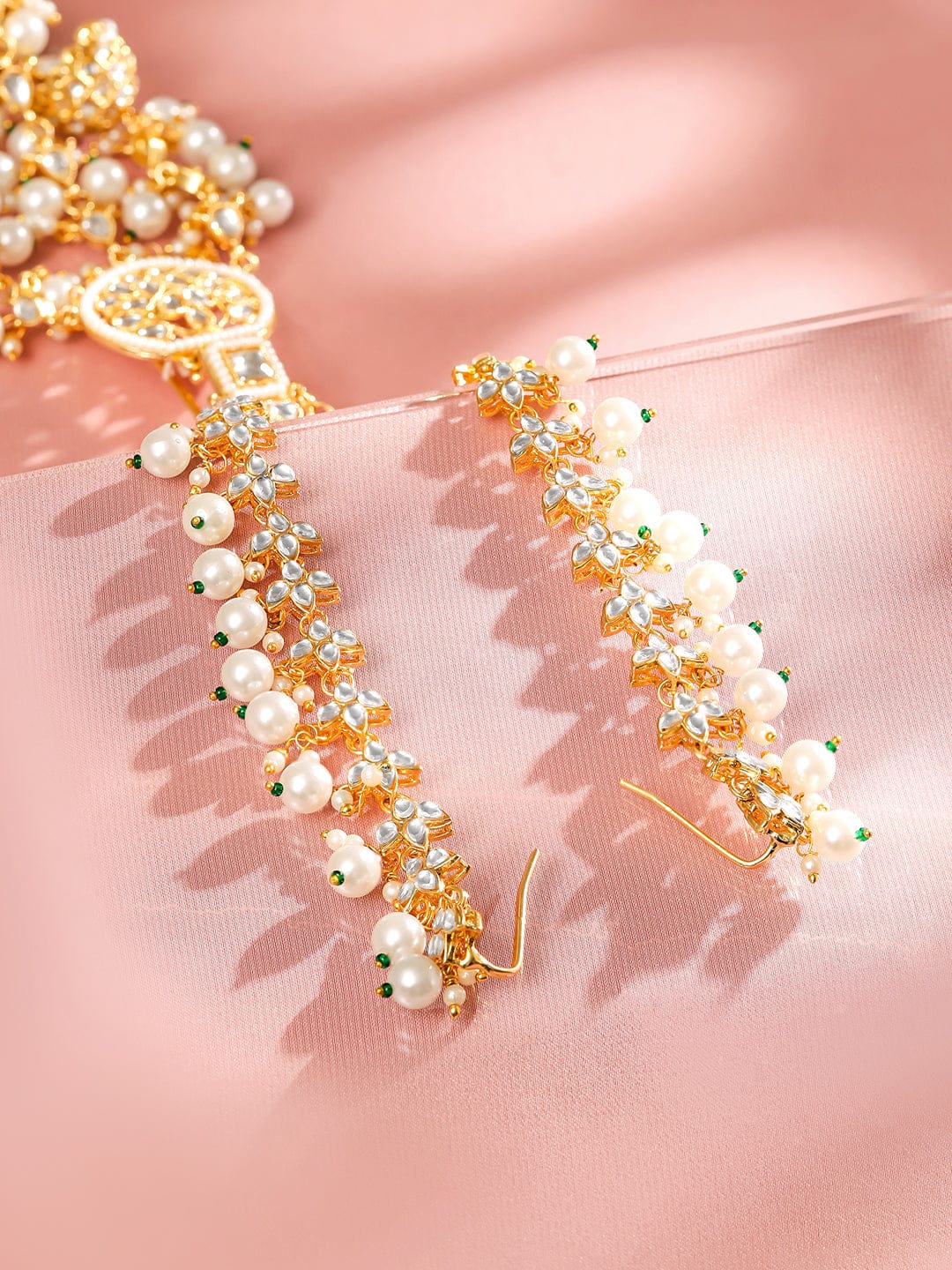 Dazzling Kundan Pearl Hair Brooch Gold