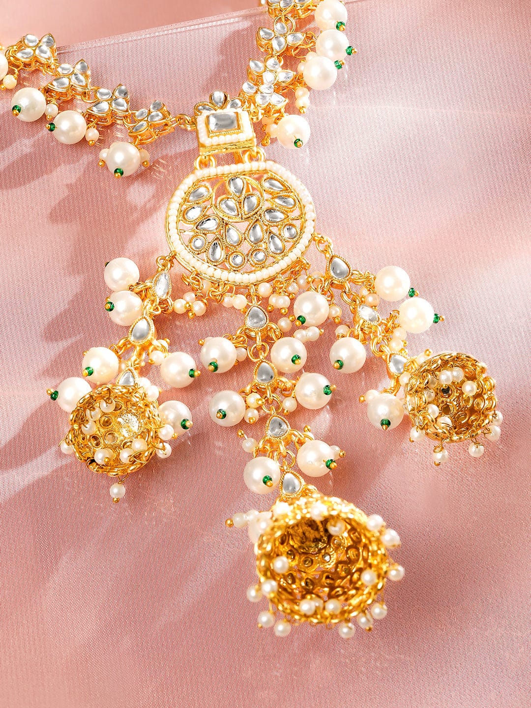 Dazzling Kundan Pearl Hair Brooch Gold