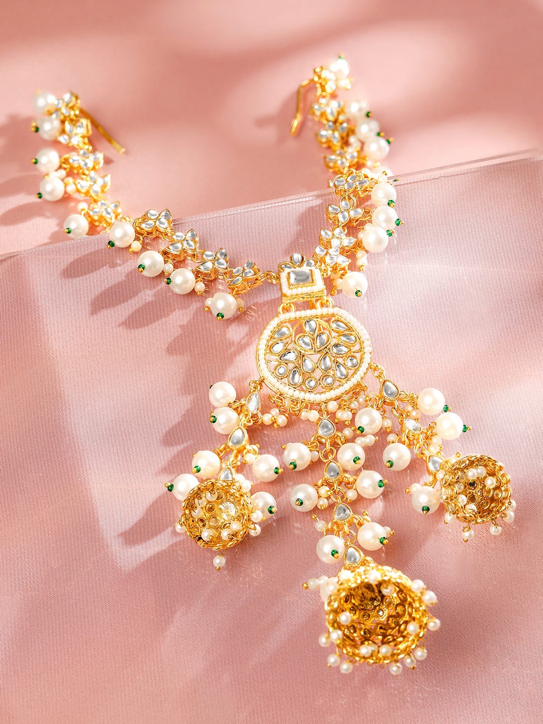 Dazzling Kundan Pearl Hair Brooch Gold