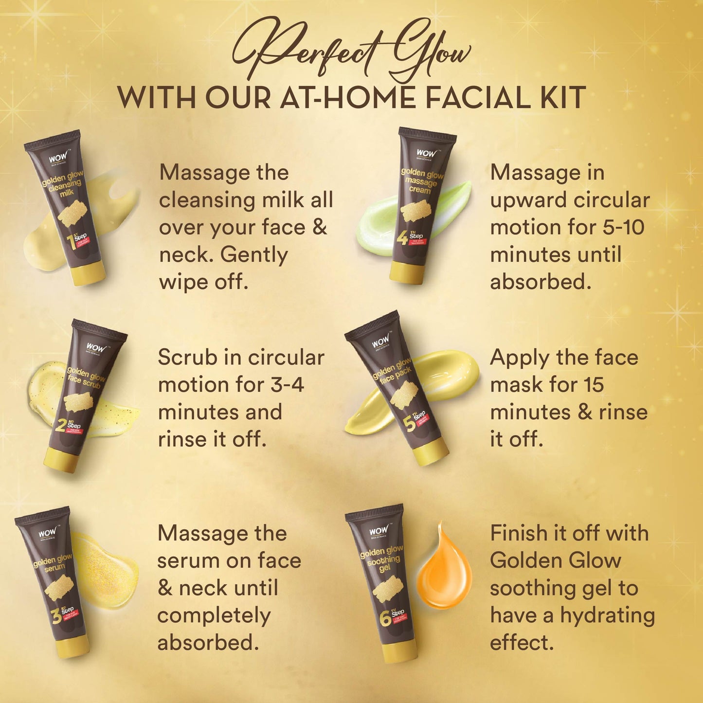 6-Step Gold Facial Kit Brightens and Tightens Skin 85ml
