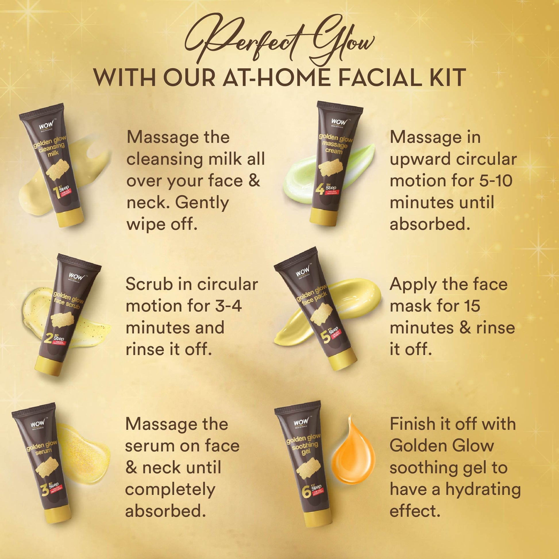 6-Step Gold Facial Kit Brightens and Tightens Skin 85ml