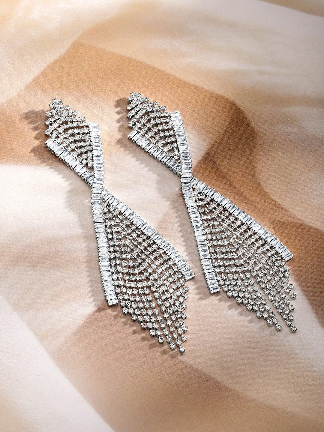 Designer Edge Multistrand American Diamond Zirconia Earrings Silver