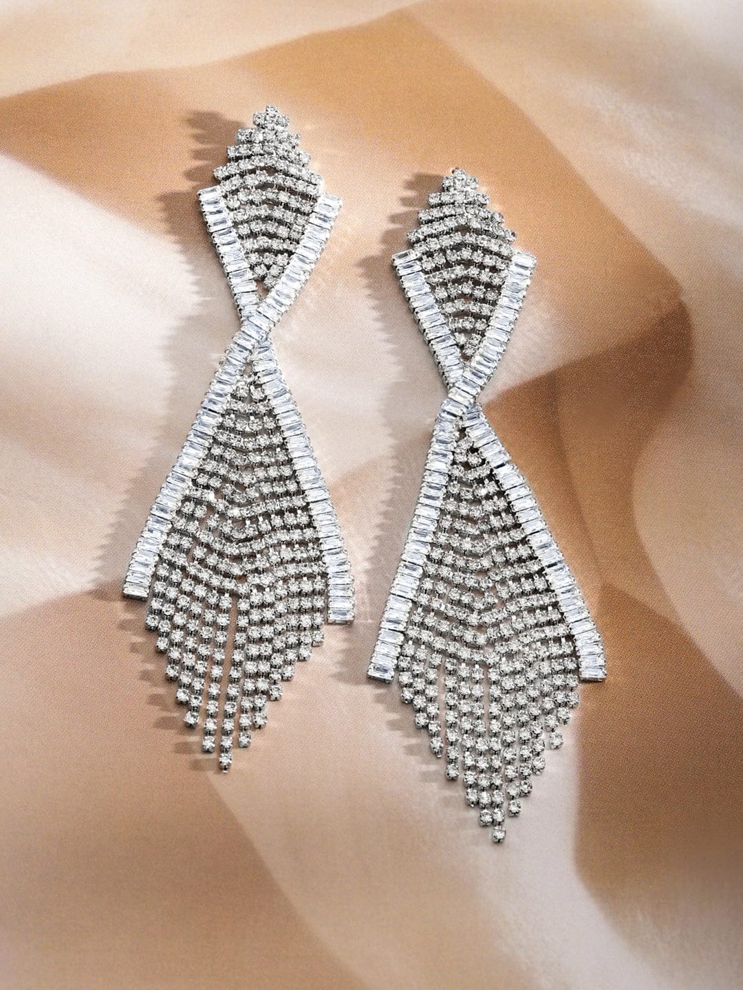 Designer Edge Multistrand American Diamond Zirconia Earrings Silver
