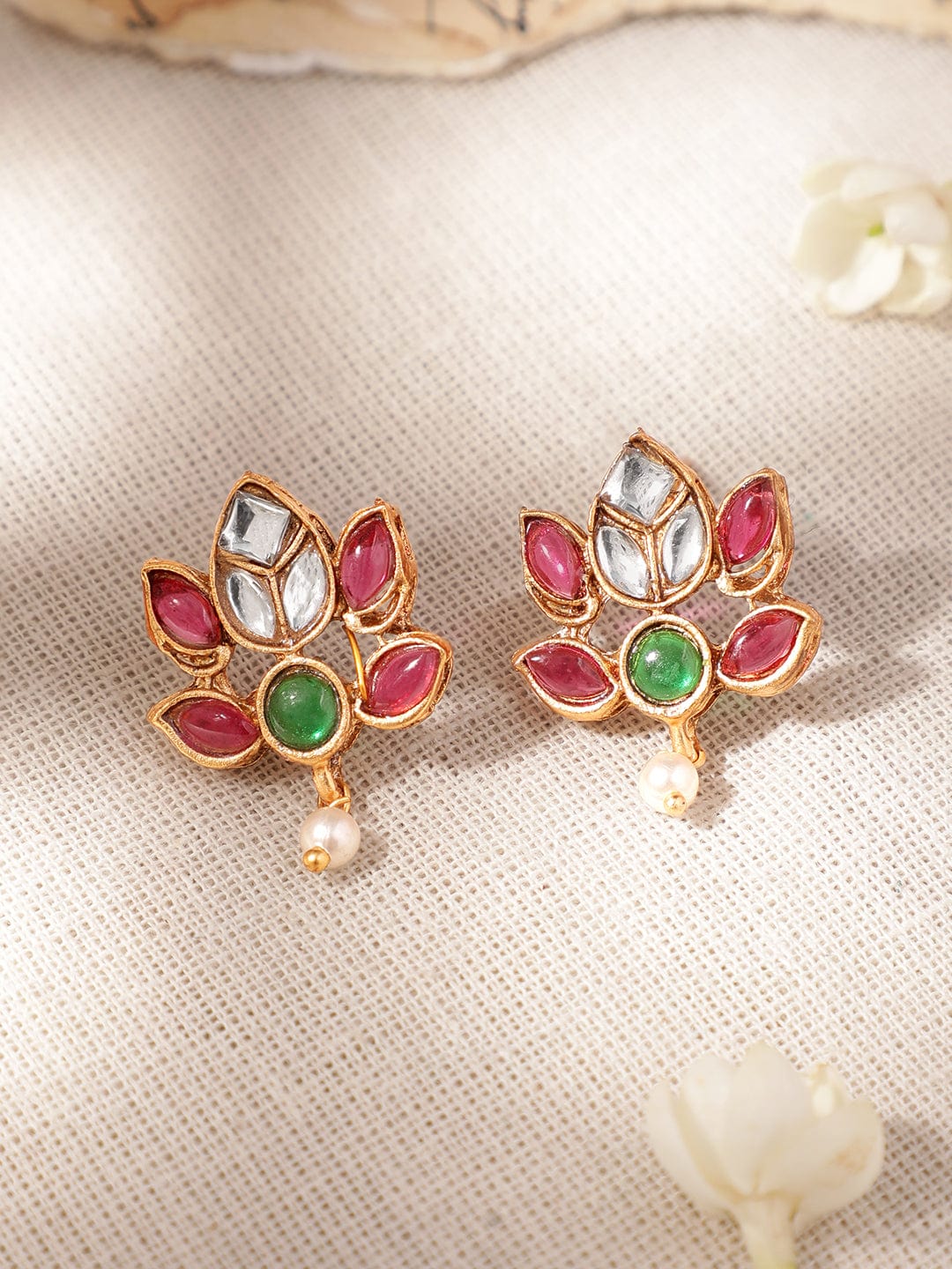 Luminous Red Green Pendant Set Kundan Multicolor